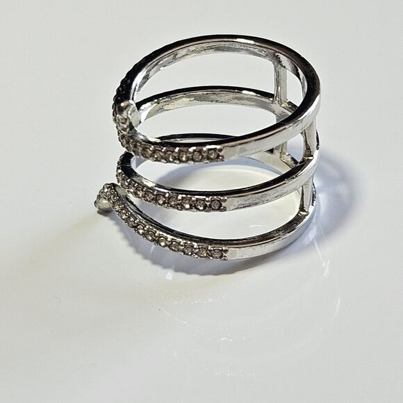 Silver Tone Clear Rhinestone Layered Wrap Ring Size 6.75 - Picture 9 of 12